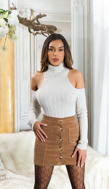 Musthave Sweater with Turtleneck & Cut Outs Beige